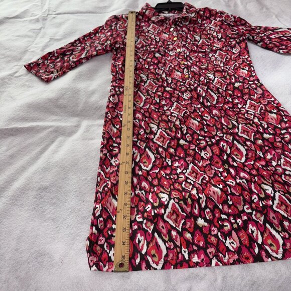 Jude Connally Small Pink-Red Ikat Geometric Print Stretch Shirt Dress 3/4 Sleeve - Picture 6 of 8